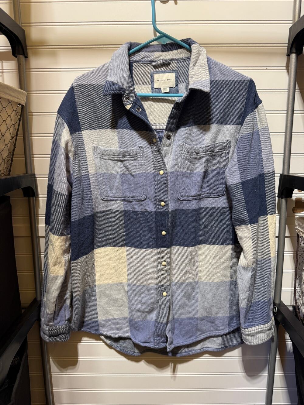 American Eagle Pearl Snap Button Down Flannel Shirt Size M